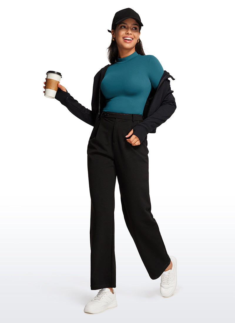 CRZ YOGA Women's Yoga Tight Fit Mock Turtleneck Long Sleeves Bodysuits Borealis Green @model_info:Vic