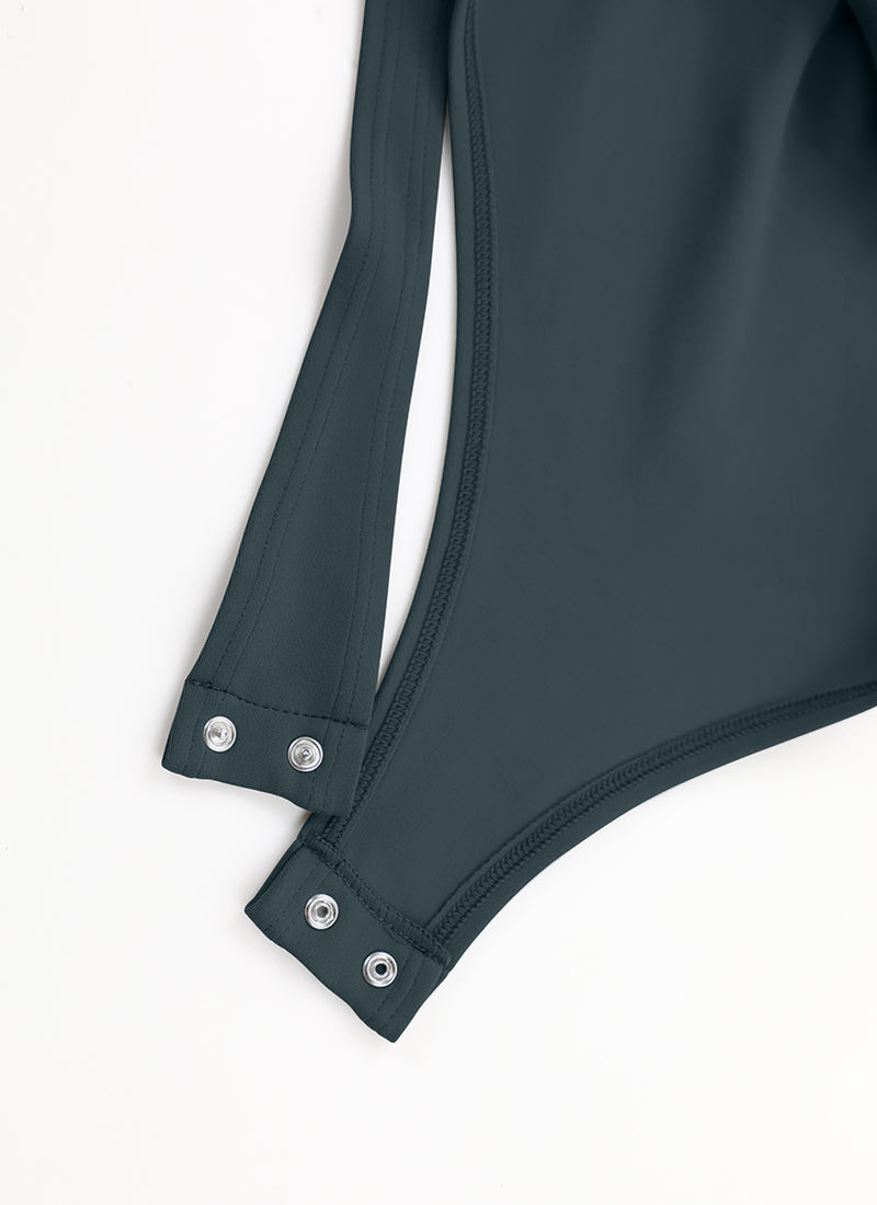 CRZ YOGA Women's Yoga Tight Fit Square Neck Long Sleeves Bodysuits Forest Dark Green @model_info:NEW