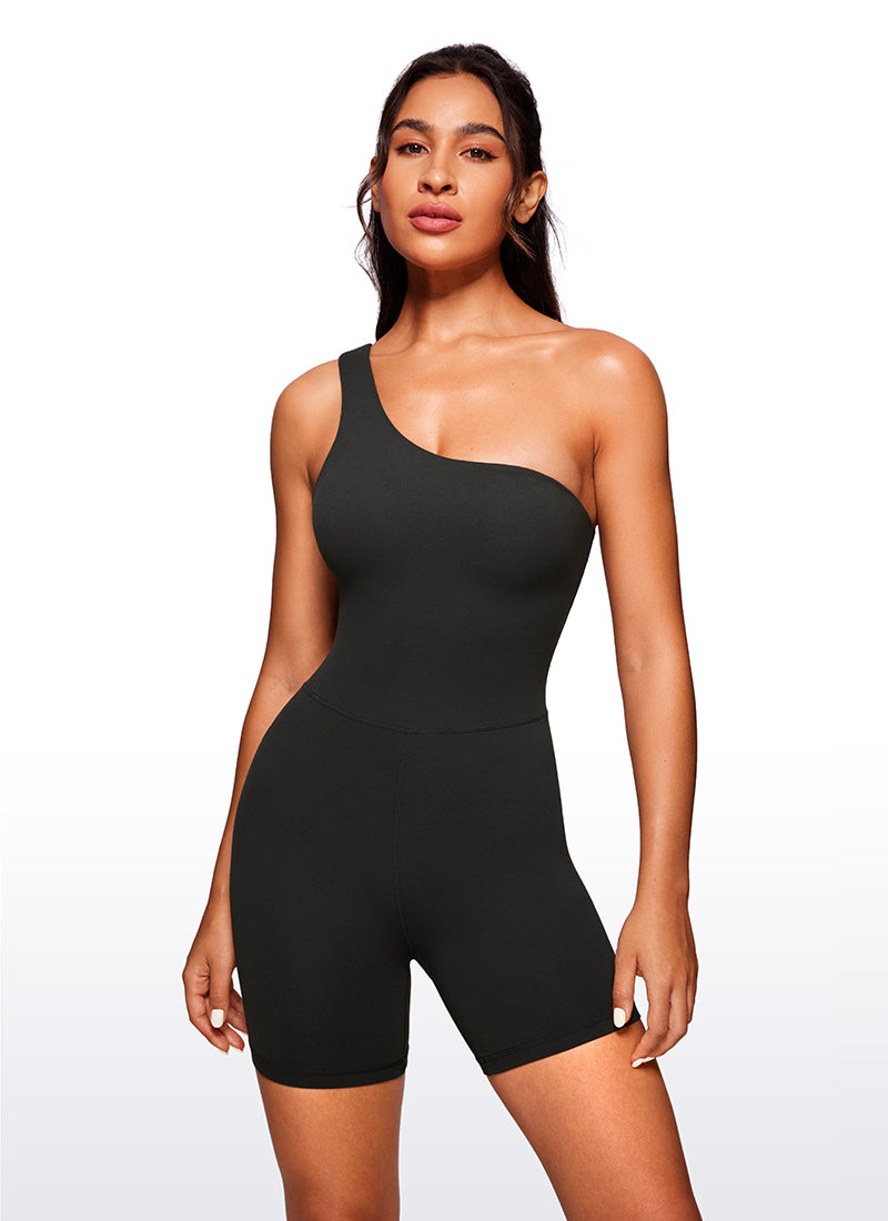 CRZ YOGA Women's Yoga One Shoulder Romper Shorts Bodysuit Jumpsuits Black