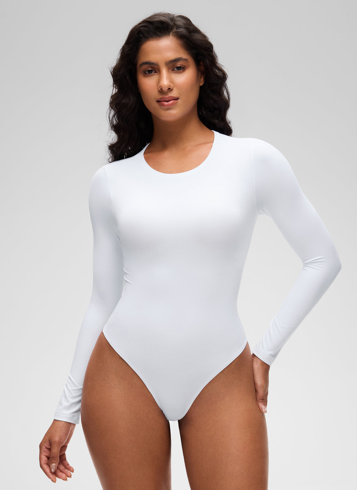 CRZ YOGA Women's Softembrace Casual Scoop Neck Tight Fit Bodysuit White