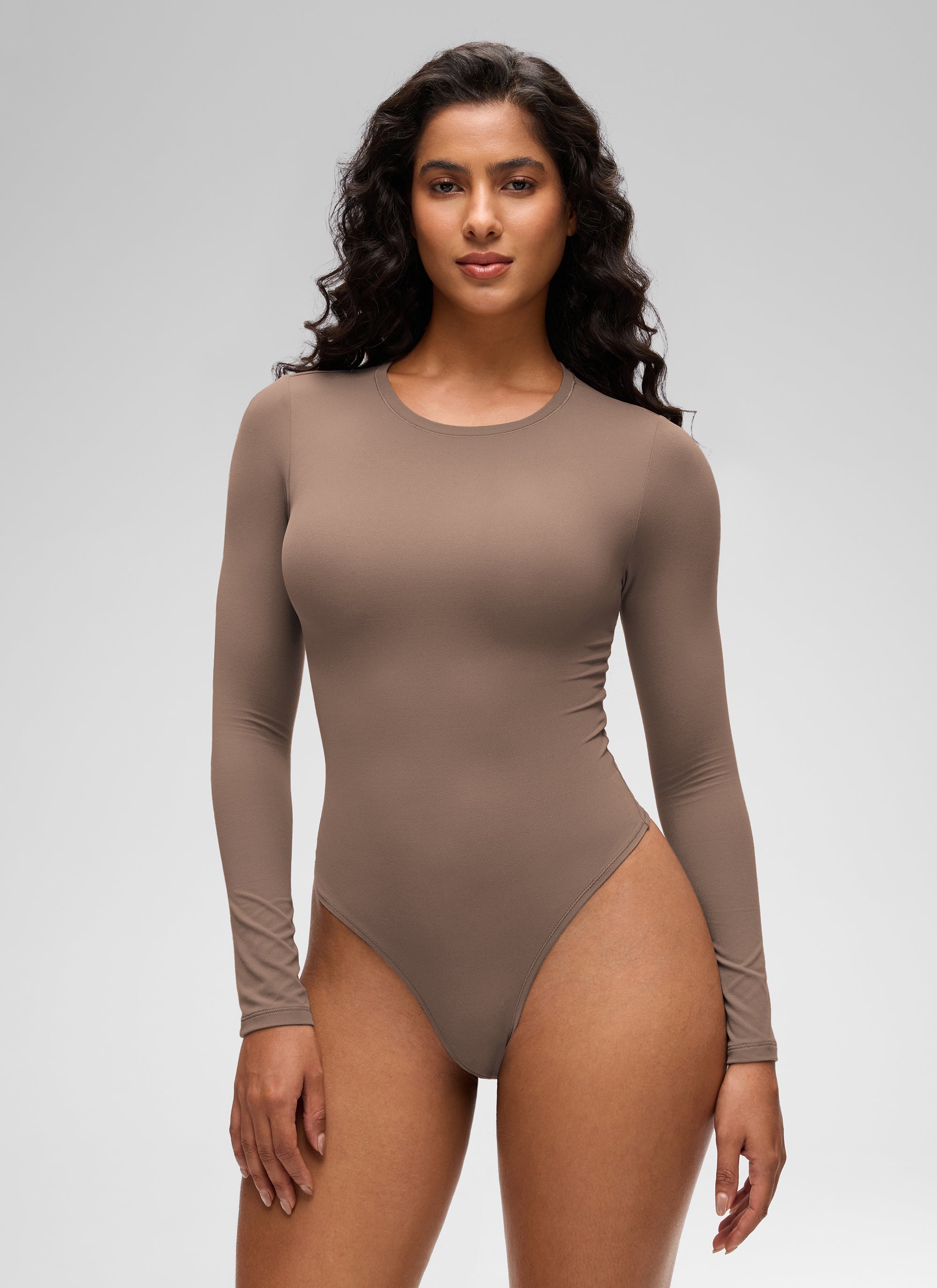 CRZ YOGA Women's Softembrace Casual Scoop Neck Tight Fit Bodysuit Brown Purple