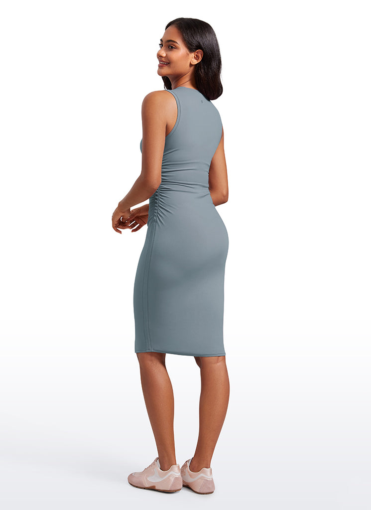 CRZ YOGA Womens Butterluxe Ruched Bodycon Sleeveless Midi Dresses Belgian Blue
