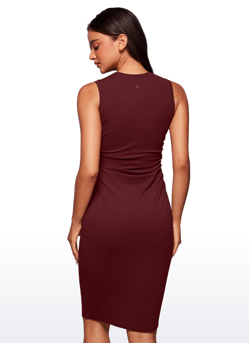 CRZ YOGA Womens Butterluxe Ruched Bodycon Sleeveless Midi Dresses Red Merlot