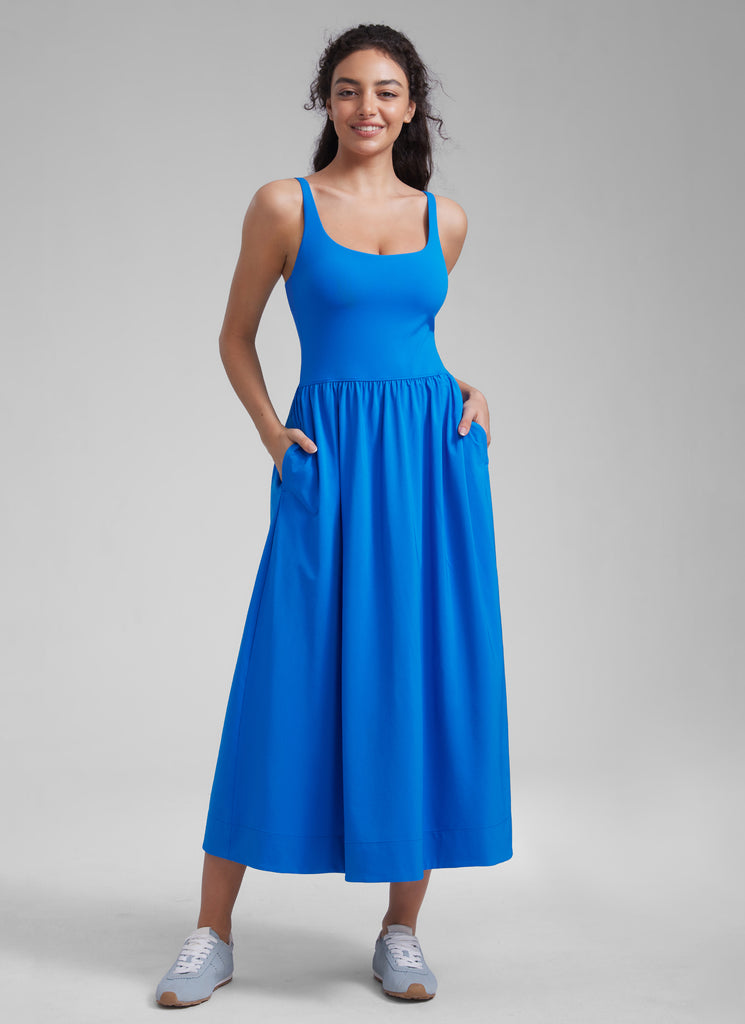 CRZ YOGA Women's Square Neck Pocket Sleeveless Maxi Padded Dress Black