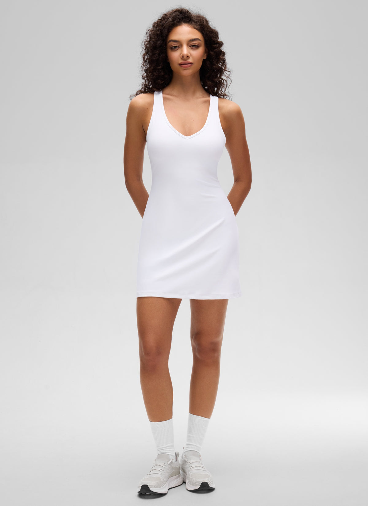 CRZ YOGA Women’s Butterluxe Casual Cross Back Slim Fit Dress White