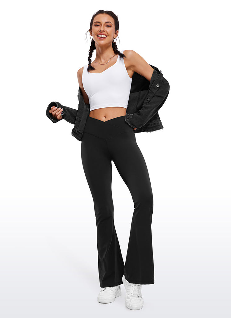 CRZ YOGA Women Butterluxe V Crossover High Waist Flare Leggings 31" Black