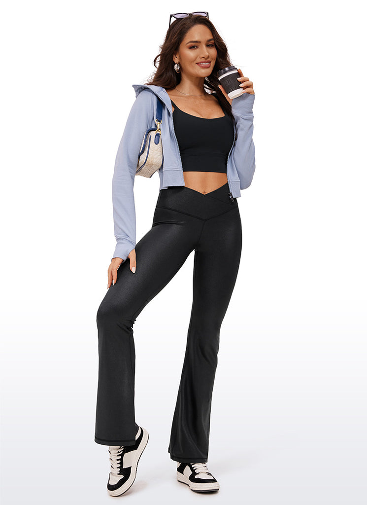 CRZ YOGA Women Butterluxe V Crossover High Waist Flare Leggings 31" Black Classic