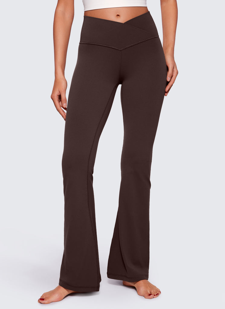 CRZ YOGA Women Butterluxe V Crossover High Waist Flare Leggings 31" Deep Purple