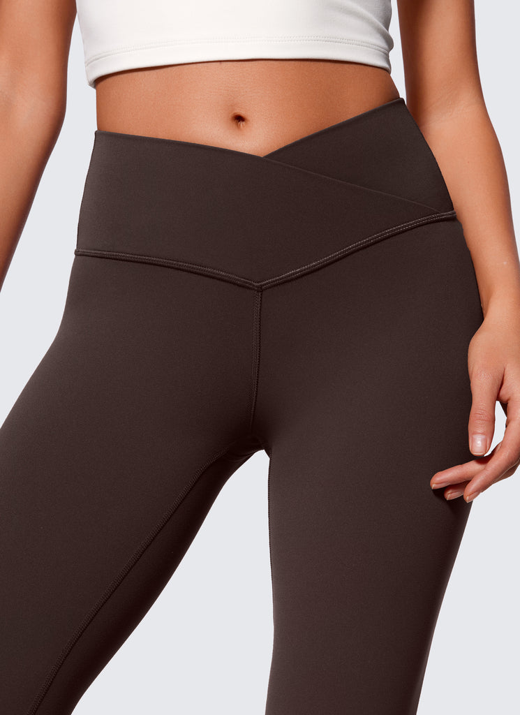 CRZ YOGA Women Butterluxe V Crossover High Waist Flare Leggings 31" Hot Fudge Brown