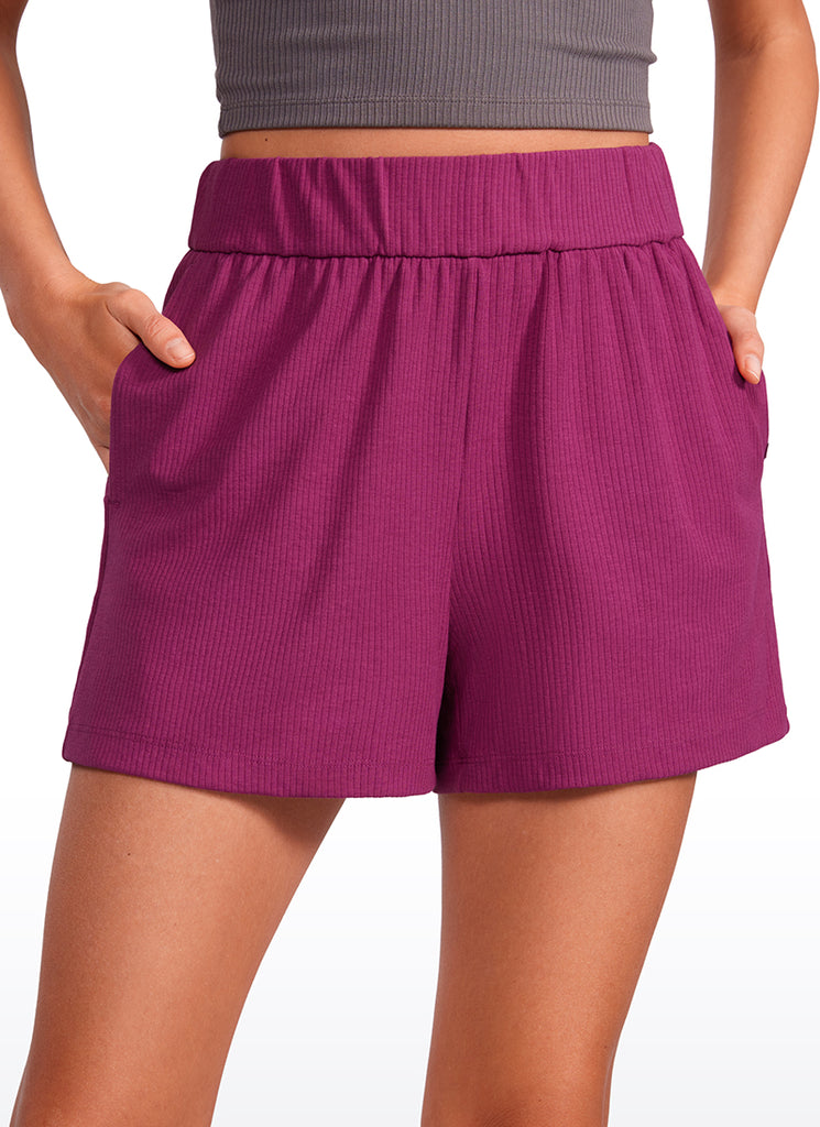 CRZ YOGA Women's Ribbed High Waisted Sweat Shorts 3'' Magenta Purple