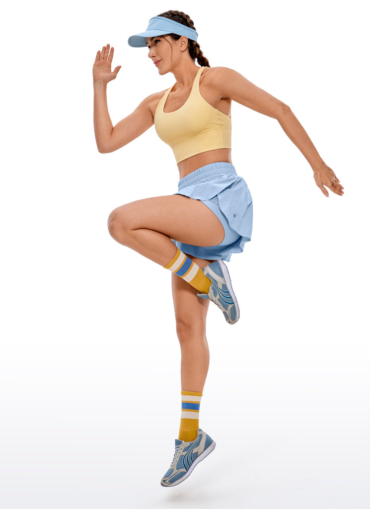 CRZ YOGA Women's Running Tennis High Waisted 2 in 1 Flowy Shorts 3'' White