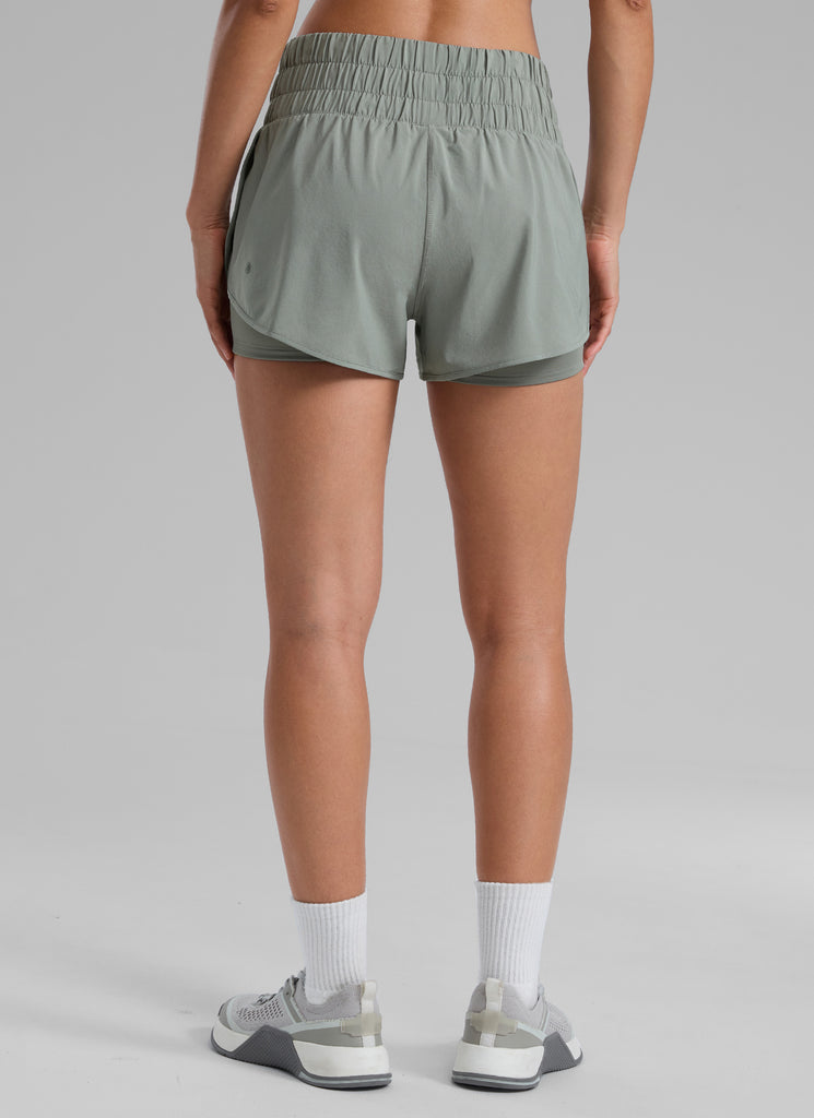 CRZ YOGA Women's Train High-Rise 2 in 1 Shorts with Pocket 3'' Hibiscus Purple