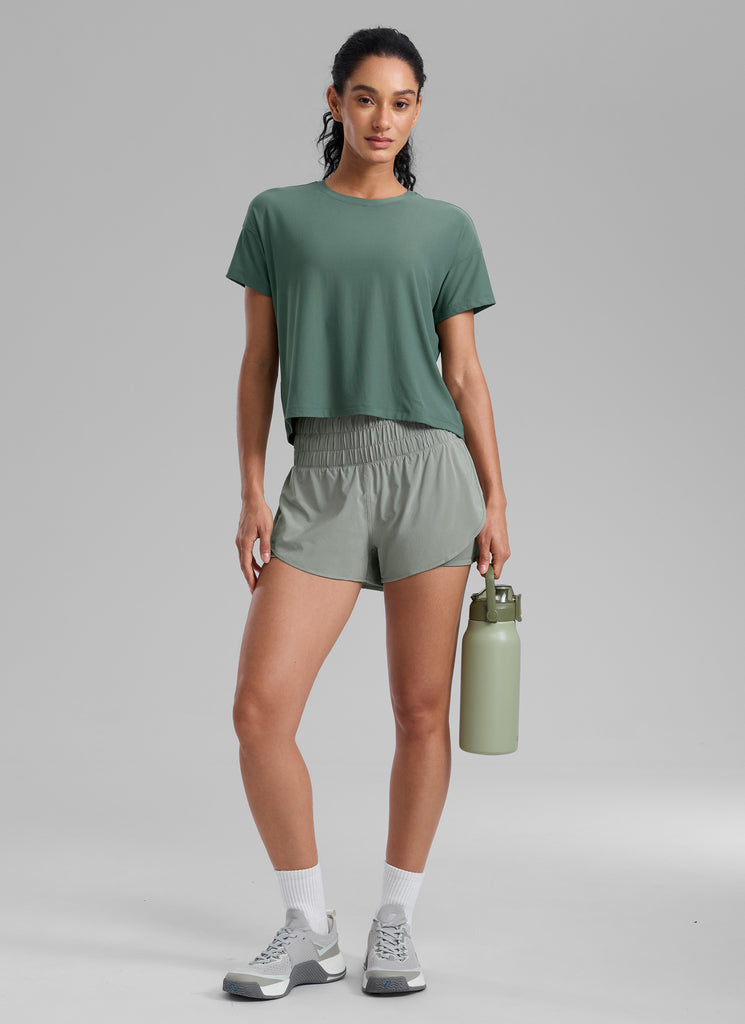 CRZ YOGA Women's Train High-Rise 2 in 1 Shorts with Pocket 3'' Hibiscus Purple