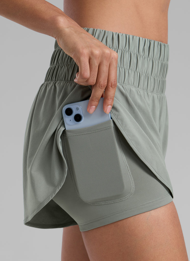 CRZ YOGA Women's Train High-Rise 2 in 1 Shorts with Pocket 3'' Hibiscus Purple