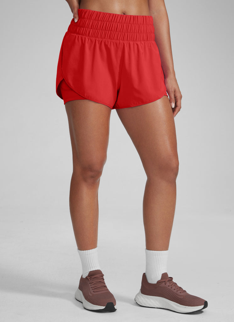 CRZ YOGA Women's Train High-Rise 2 in 1 Shorts with Pocket 3'' Dark Red