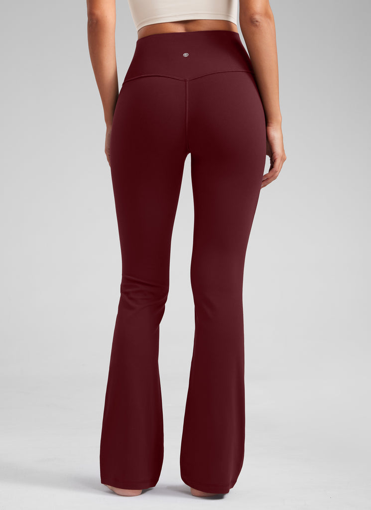 Butterluxe High Waist Flare Wide Leg Bootcut Pockets Leggings 31" Red Merlot