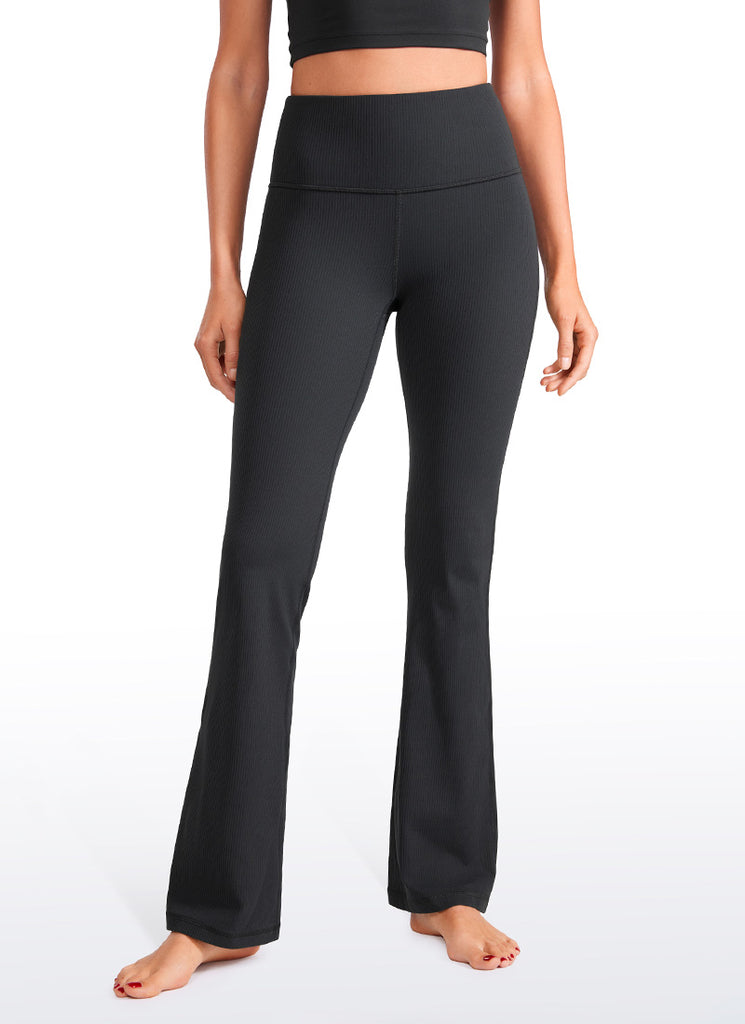 CRZ YOGA Womens Ribbed Pocket High Waist Bootcut  Flare Leggings 31" Black