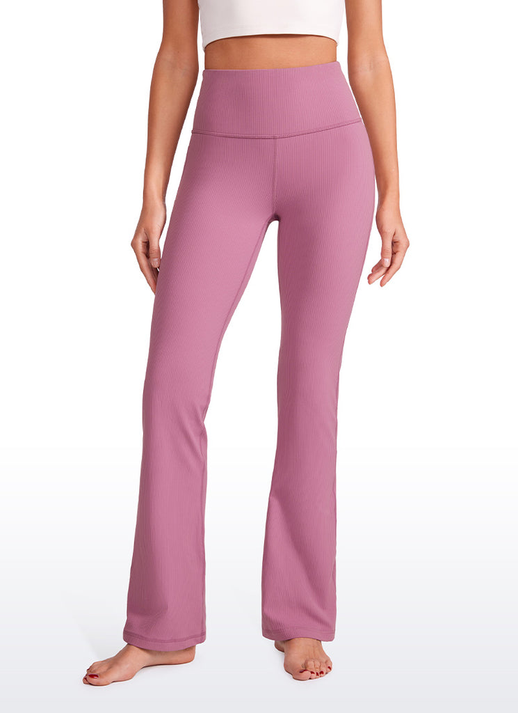 CRZ YOGA Womens Ribbed Pocket High Waist Bootcut  Flare Leggings 31" Rhino Grey