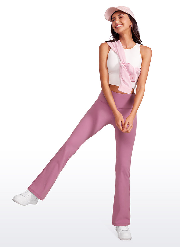 CRZ YOGA Womens Ribbed Pocket High Waist Bootcut  Flare Leggings 31" Rhino Grey