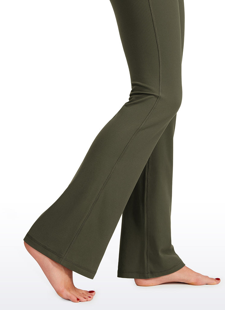 CRZ YOGA Womens Ribbed Pocket High Waist Bootcut  Flare Leggings 31" Mysterious Grey