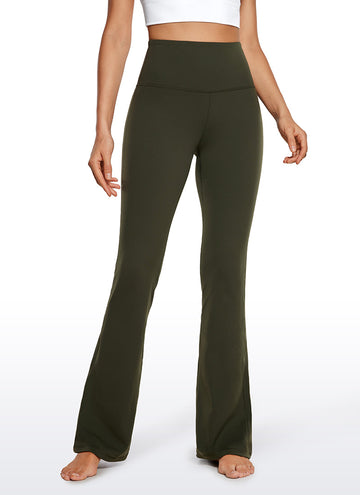 Butterluxe High Waist Flare Wide Leg Bootcut Pockets Leggings 33" Olive Green