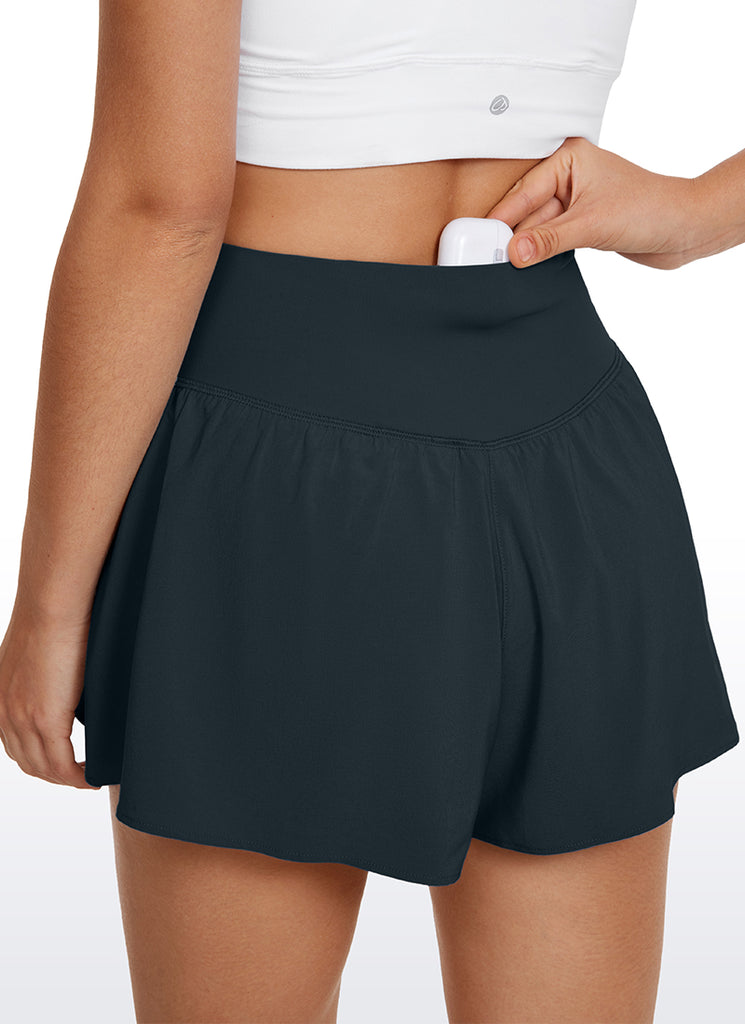 CRZ YOGA Women's Tennis V Crossover 2 in 1 Flowy Shorts High Waisted True Navy