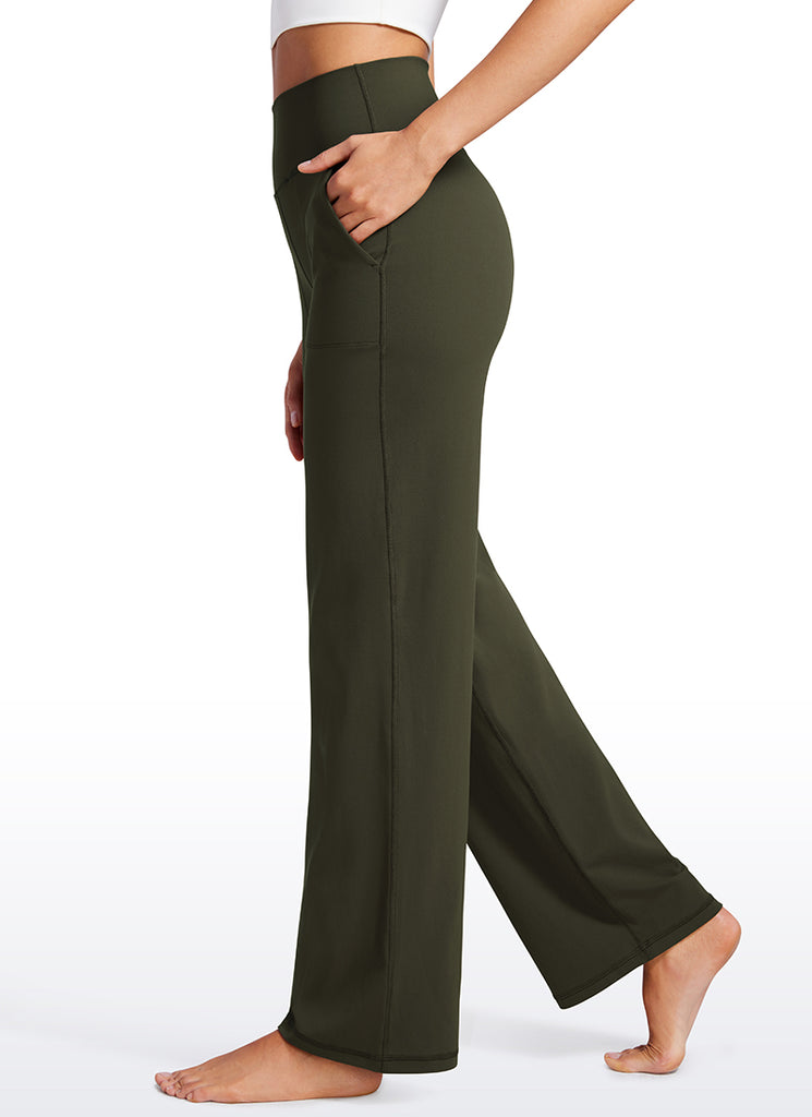 CRZ YOGA Women's Butterluxe High Rise Wide Leg Pants with Pockets 31'' Olive Green