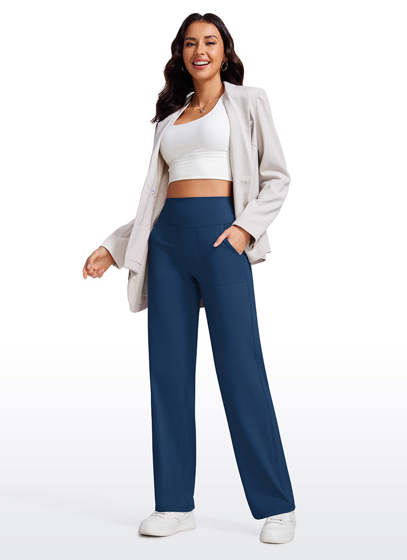 CRZ YOGA Women's Butterluxe High Rise Wide Leg Pants with Pockets 31'' French Navy