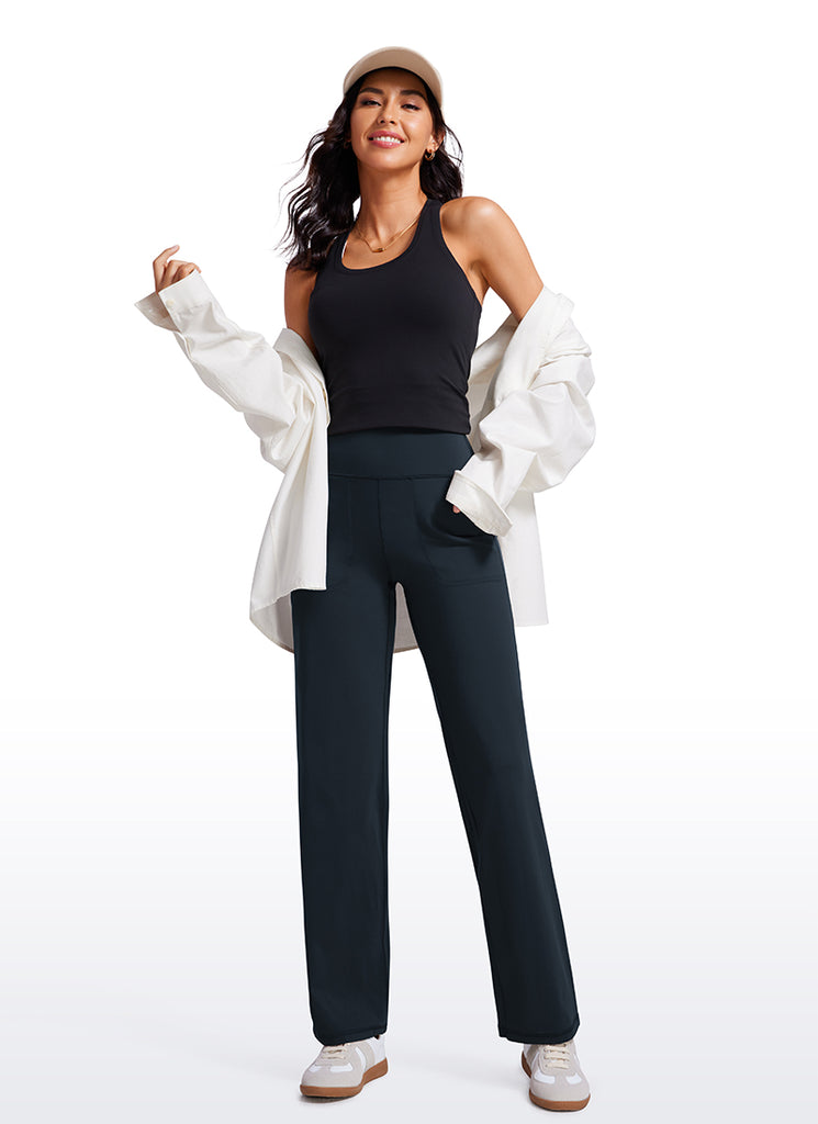 CRZ YOGA Women's Butterluxe High Rise Wide Leg Pants with Pockets 31'' True Navy
