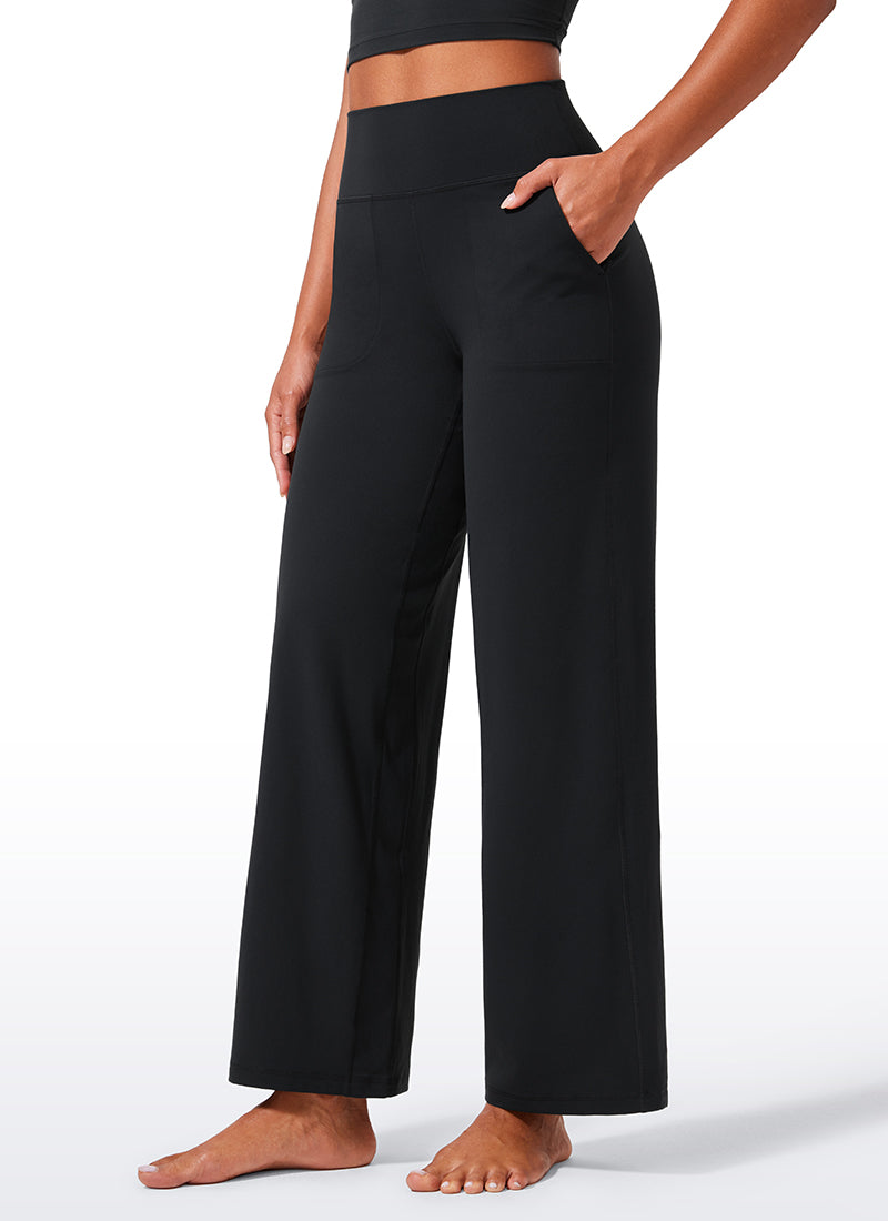 CRZ YOGA Women's Butterlift High Waisted Wide Leg Pants with Pockets Black @model_info:Crystal