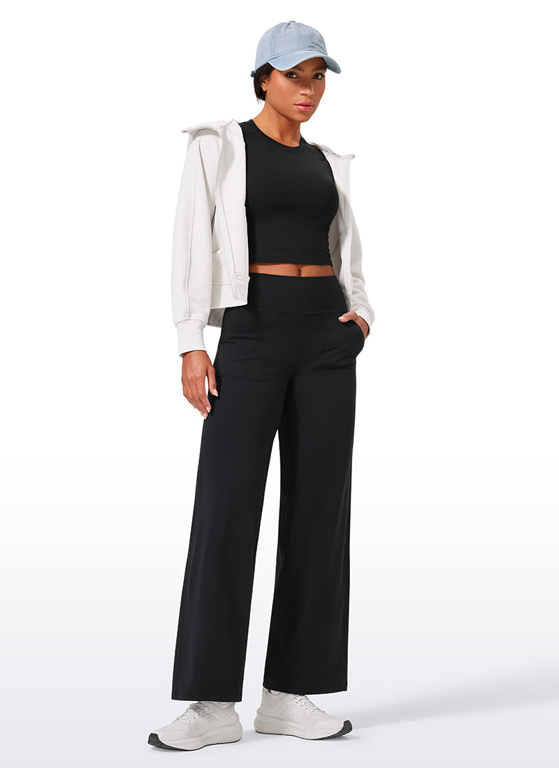 CRZ YOGA Women's Butterlift High Waisted Wide Leg Pants with Pockets Black @model_info:Crystal