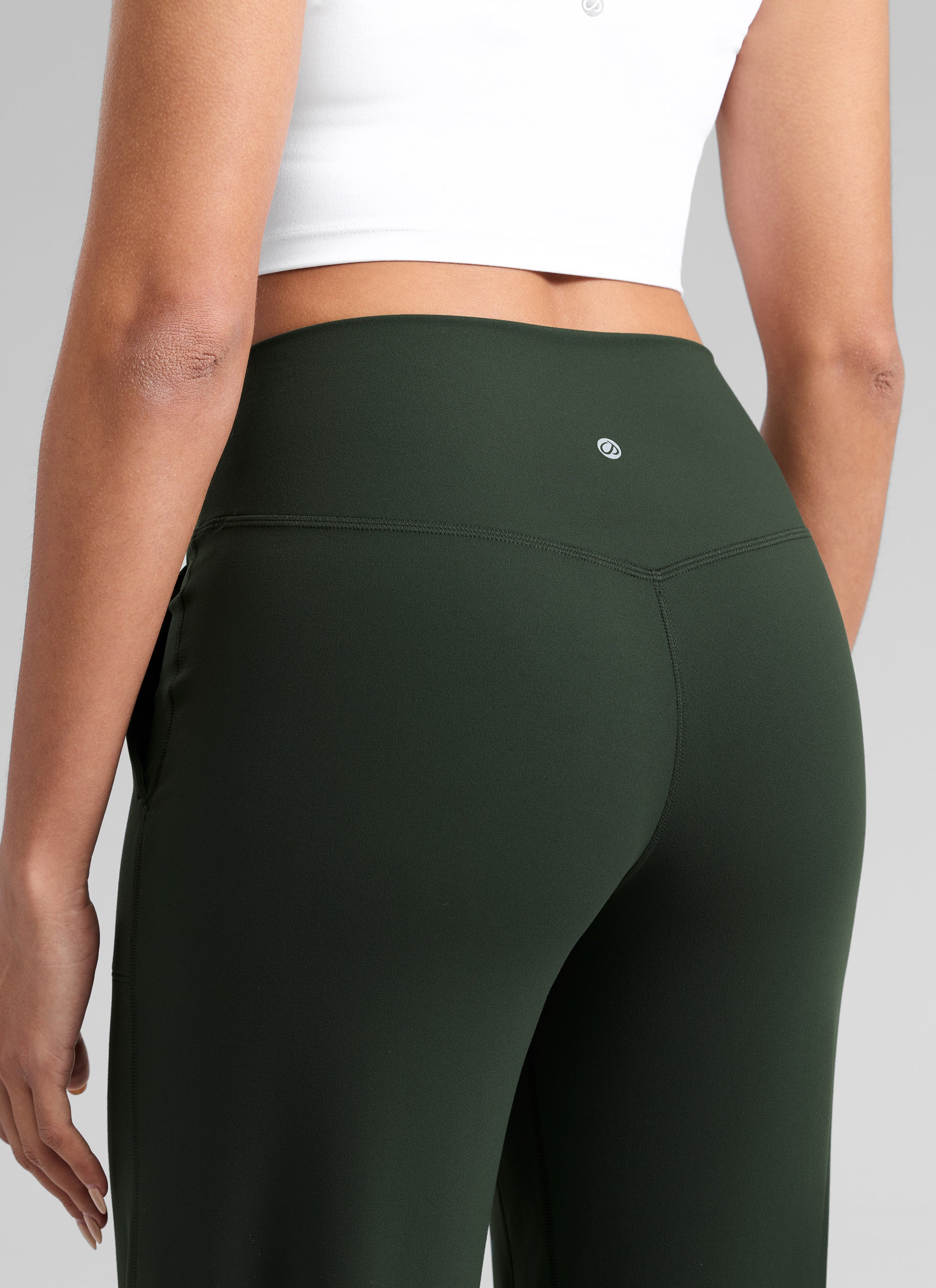 CRZ YOGA Women's Butterlift High Waisted Wide Leg Pants with Pockets Legend Green @model_info:Dany