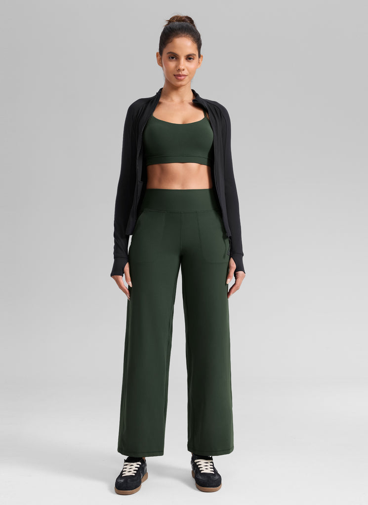 CRZ YOGA Women's Butterlift High Waisted Wide Leg Pants with Pockets Legend Green