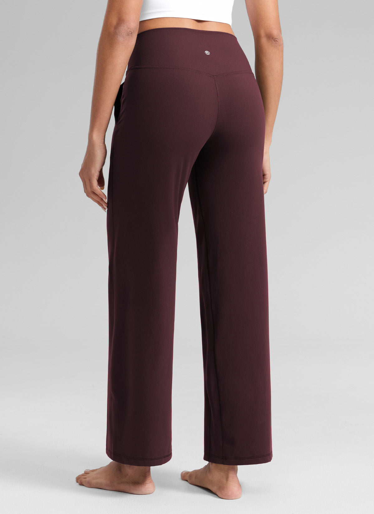 CRZ YOGA Women's Butterlift High Waisted Wide Leg Pants with Pockets Ripe Plum @model_info:Dany