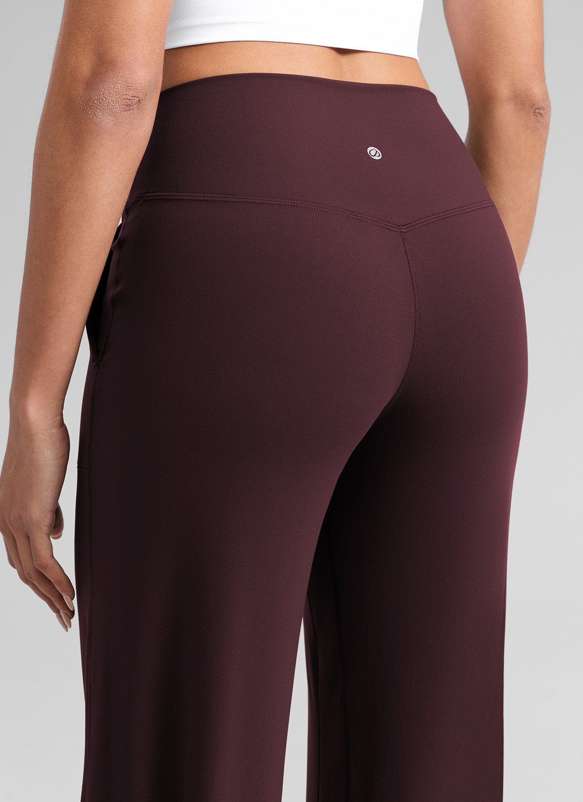 CRZ YOGA Women's Butterlift High Waisted Wide Leg Pants with Pockets Ripe Plum @model_info:Dany