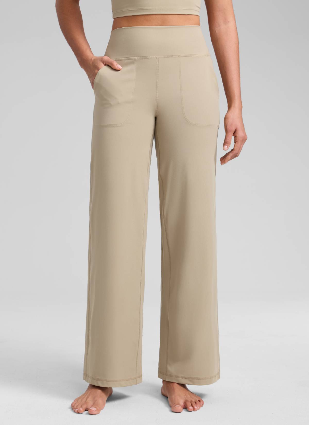 CRZ YOGA Women's Butterlift High Waisted Wide Leg Pants with Pockets Oak @model_info:Dany