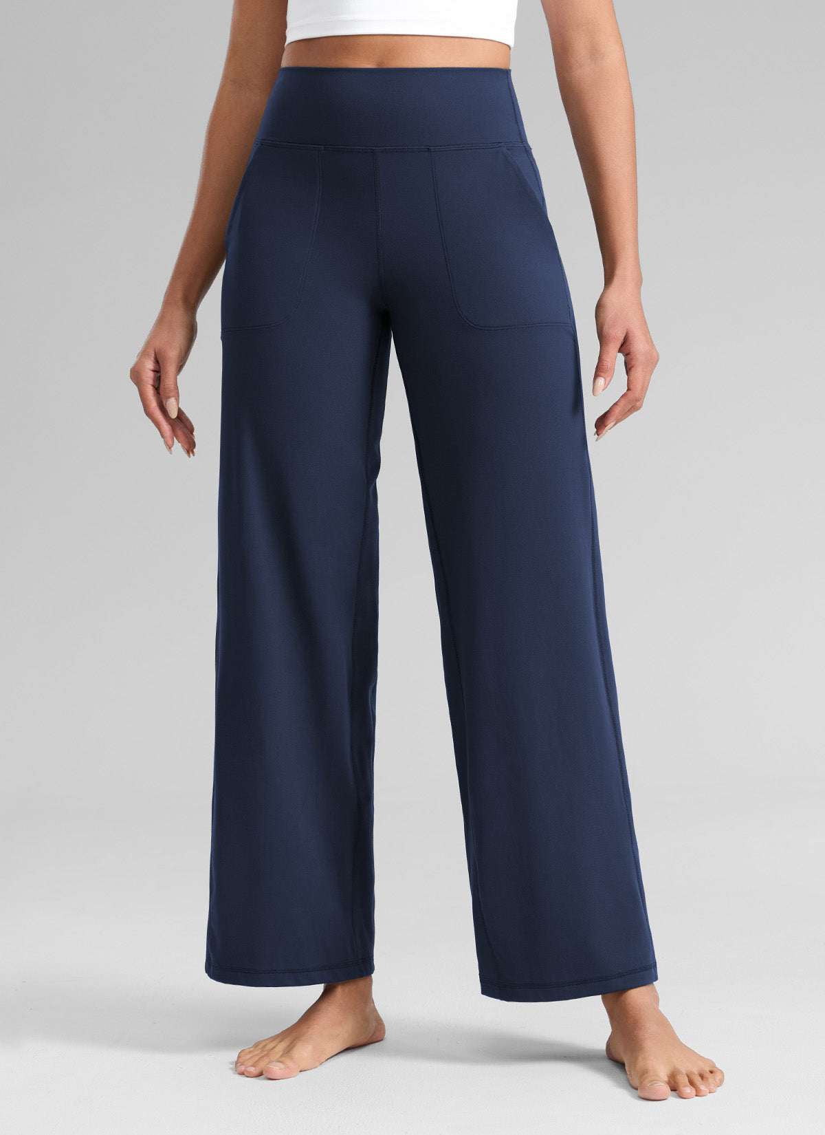 CRZ YOGA Women's Butterlift High Waisted Wide Leg Pants with Pockets Club Blue @model_info:Dany