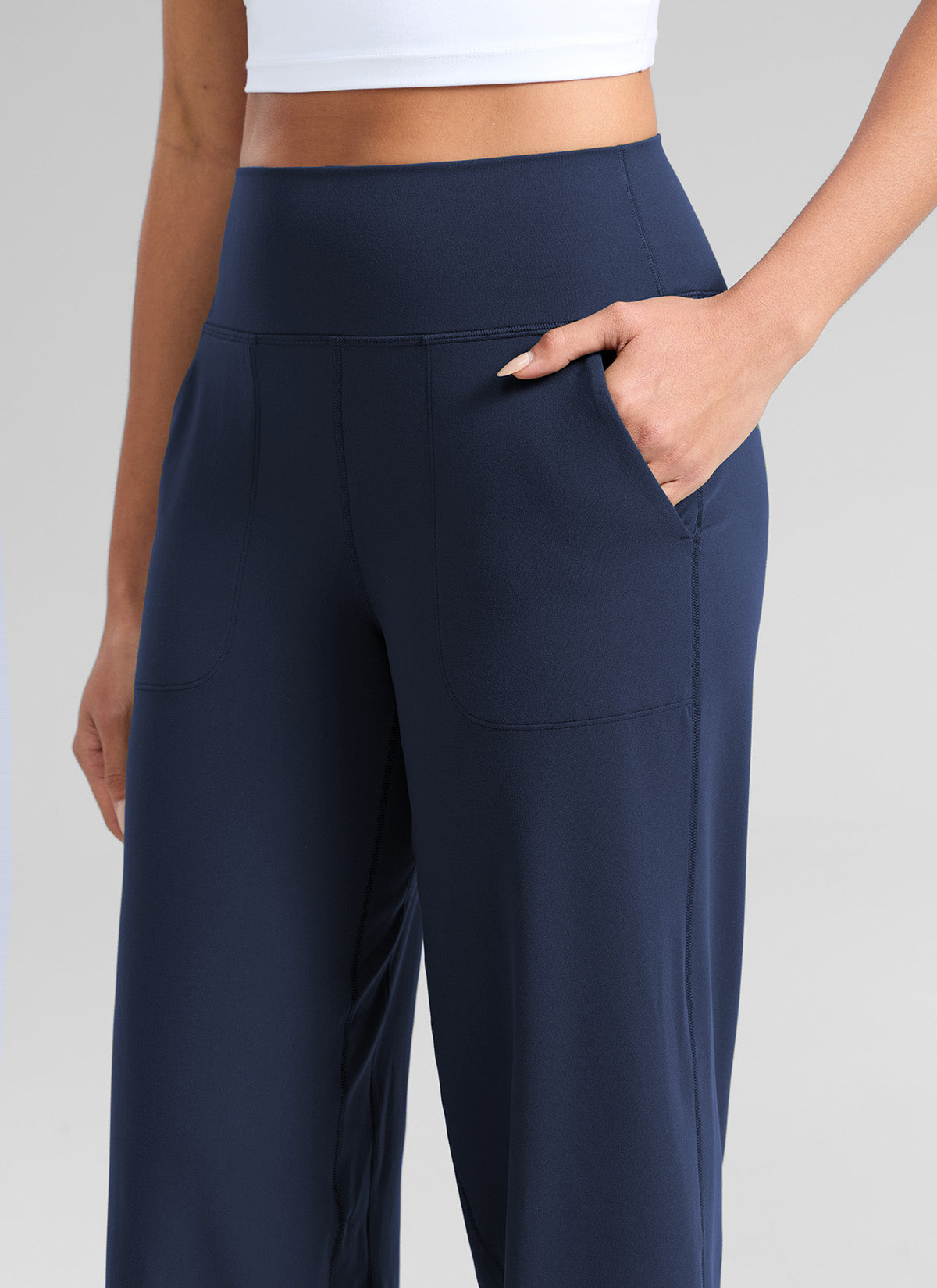 CRZ YOGA Women's Butterlift High Waisted Wide Leg Pants with Pockets Club Blue @model_info:Dany