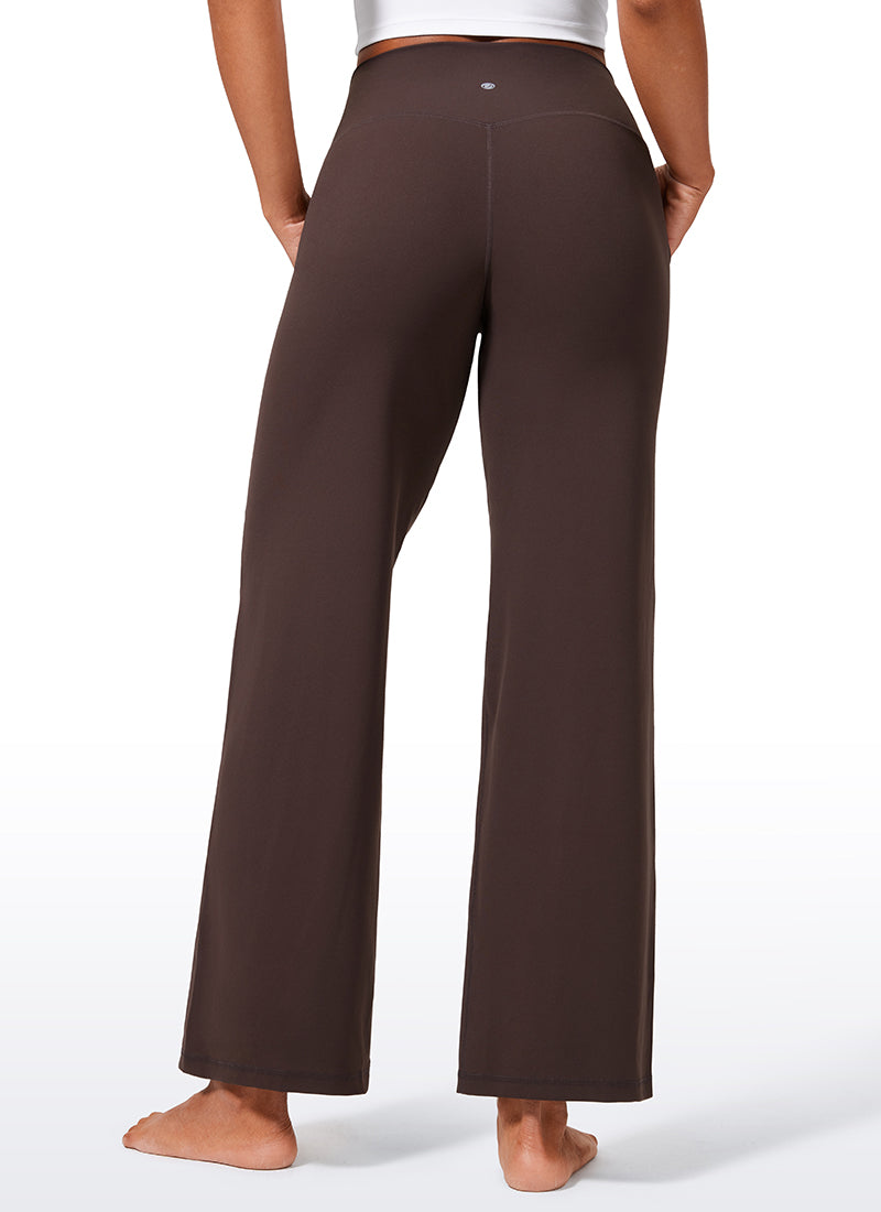 CRZ YOGA Women's Butterlift High Waisted Wide Leg Pants with Pockets Hot Fudge Brown @model_info:Crystal