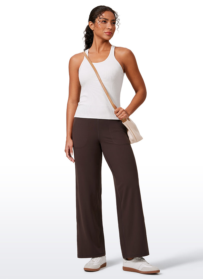 CRZ YOGA Women's Butterlift High Waisted Wide Leg Pants with Pockets Hot Fudge Brown @model_info:Crystal