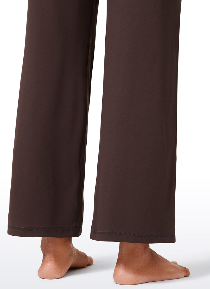 CRZ YOGA Women's Butterlift High Waisted Wide Leg Pants with Pockets Hot Fudge Brown @model_info:Crystal