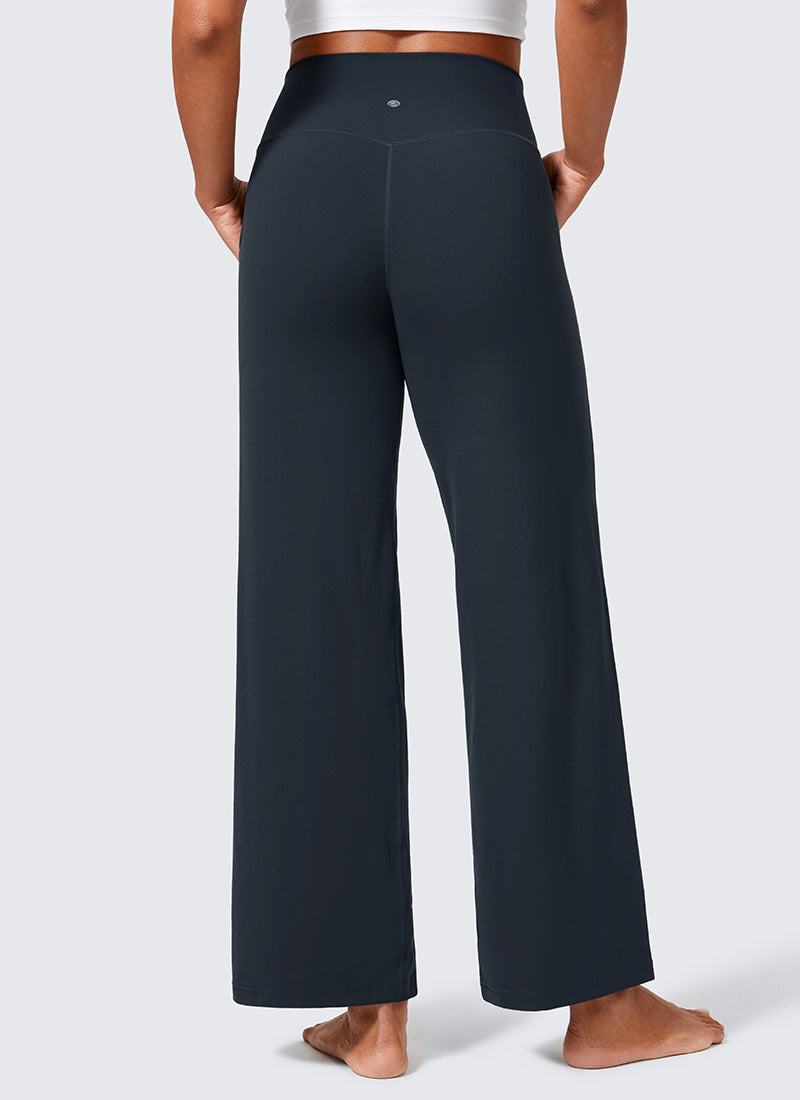 CRZ YOGA Women's Butterlift High Waisted Wide Leg Pants with Pockets True Navy @model_info:Crystal