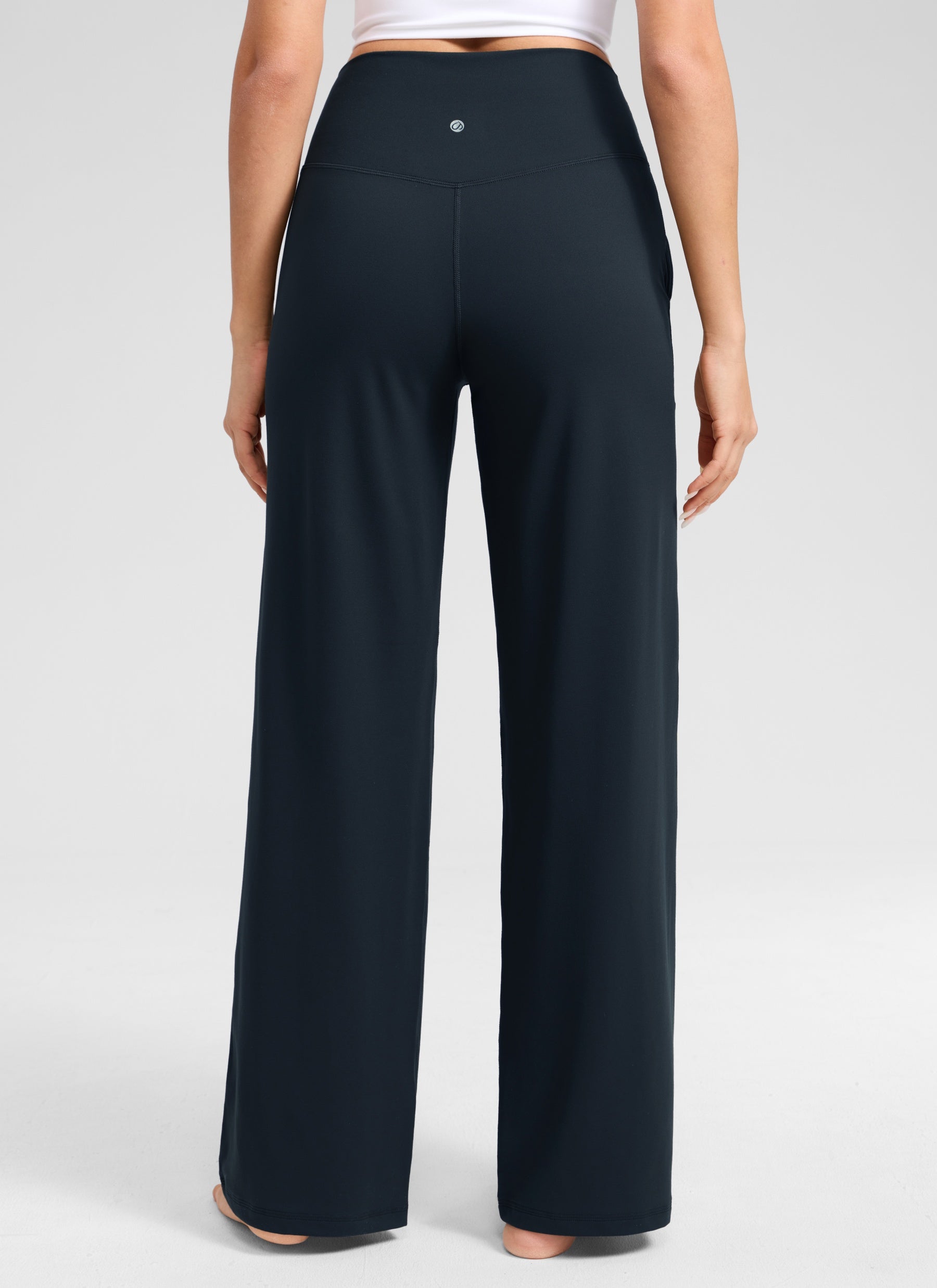 CRZ YOGA Women's Butterlift High Waisted Wide Leg Pants with Pockets True Navy @model_info:Anano