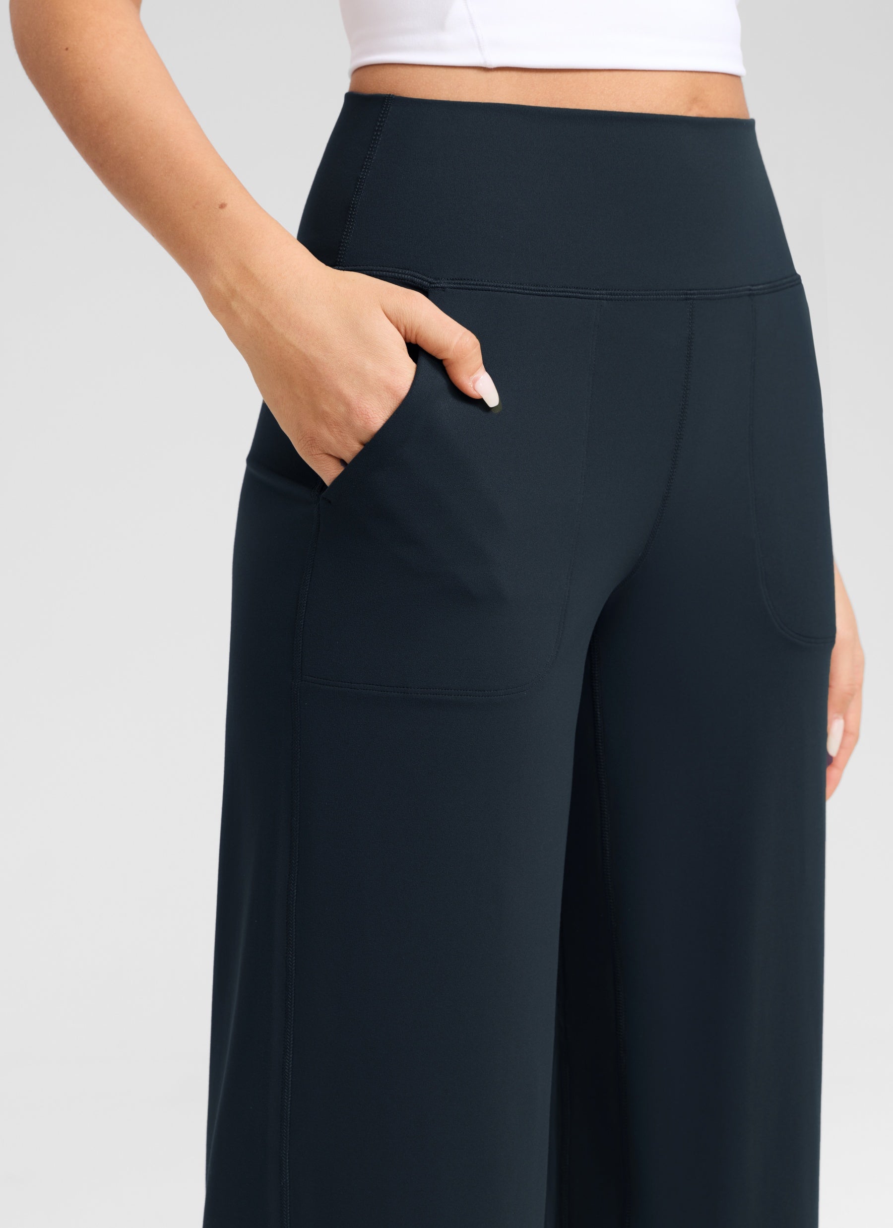 CRZ YOGA Women's Butterlift High Waisted Wide Leg Pants with Pockets True Navy @model_info:Anano