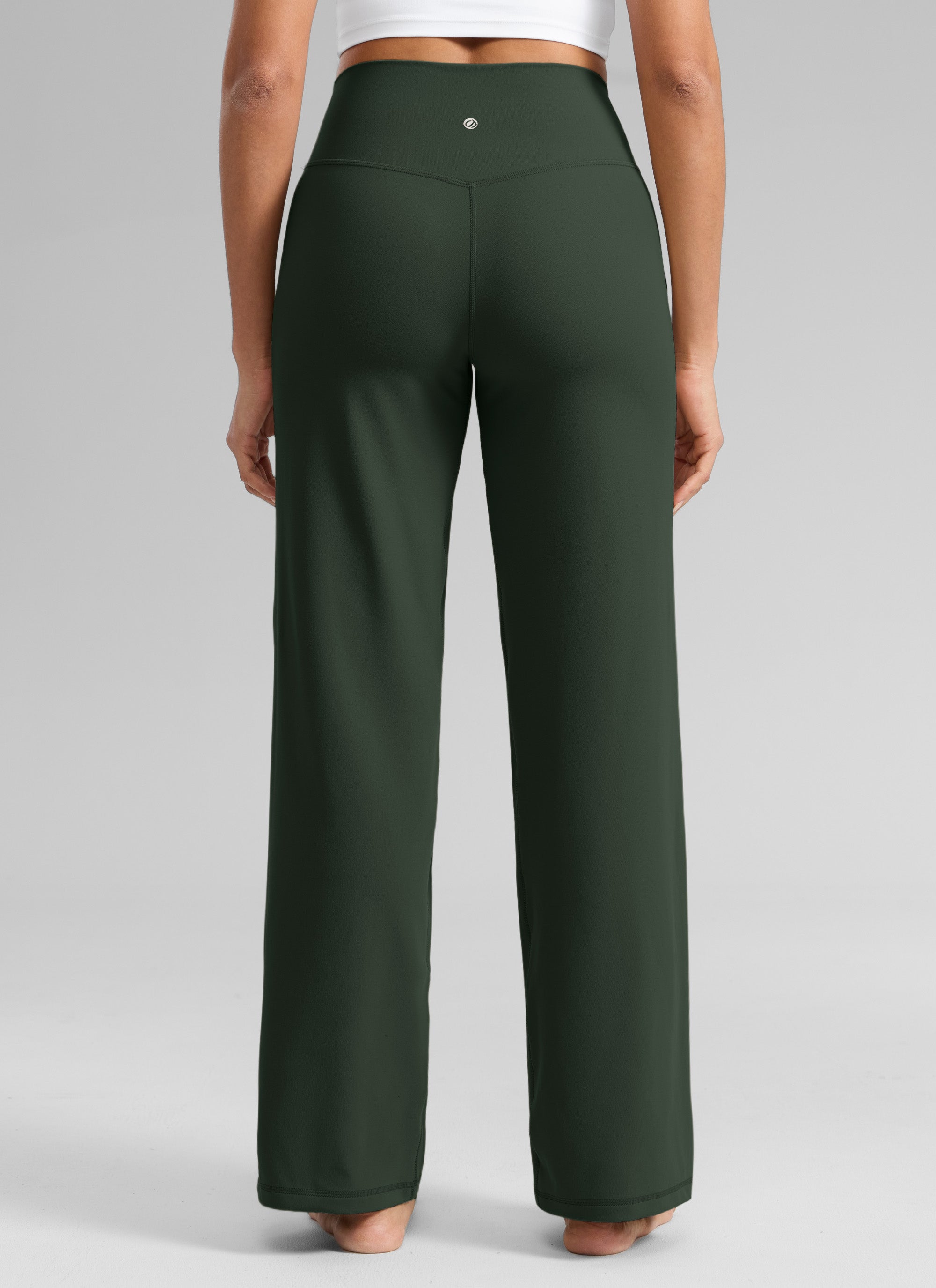 CRZ YOGA Women's Butterlift High Waisted Wide Leg Pants with Pockets Legend Green @model_info:Dany