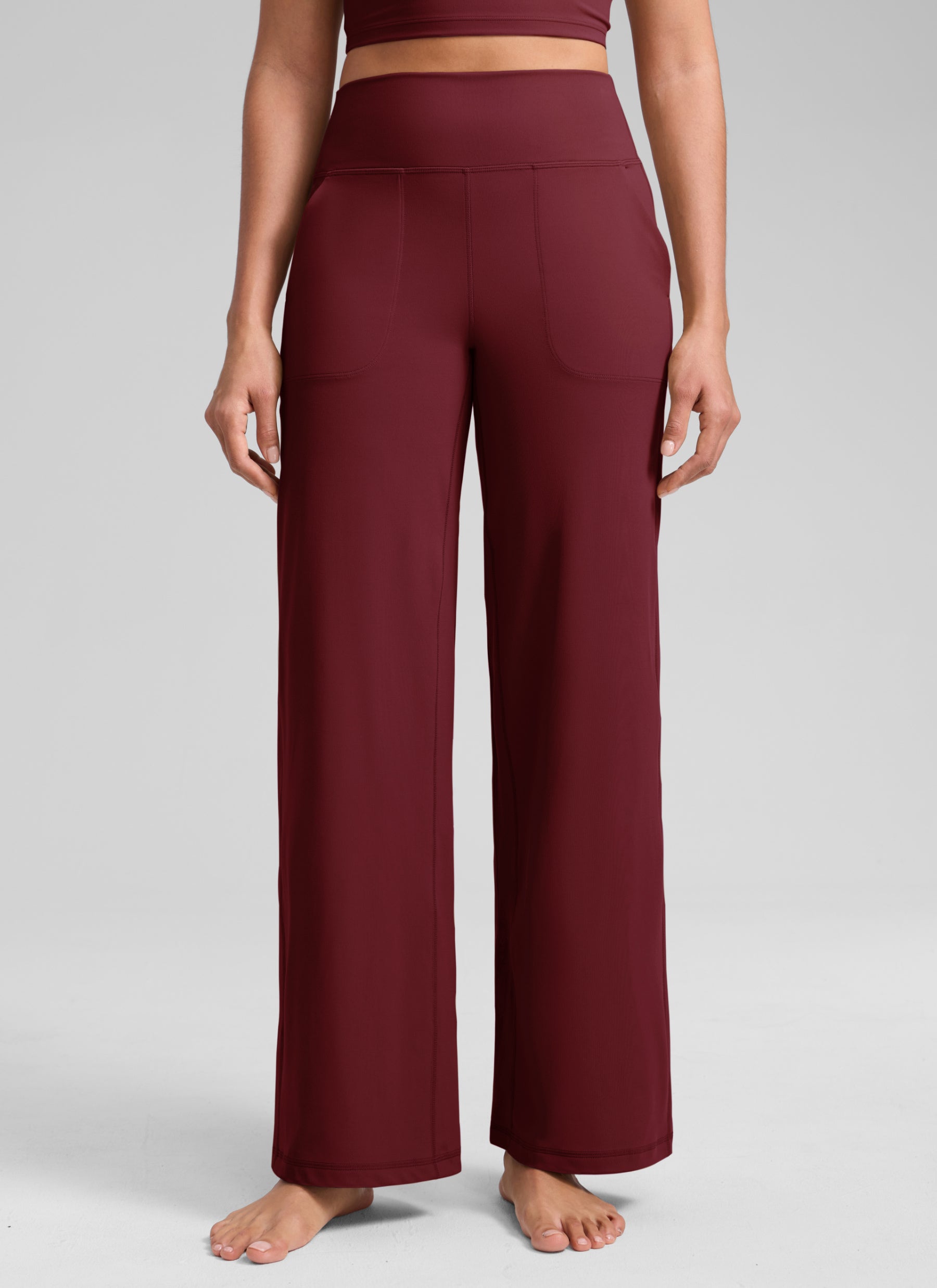 CRZ YOGA Women's Butterlift High Waisted Wide Leg Pants with Pockets Burgundy Bay @model_info:S1
