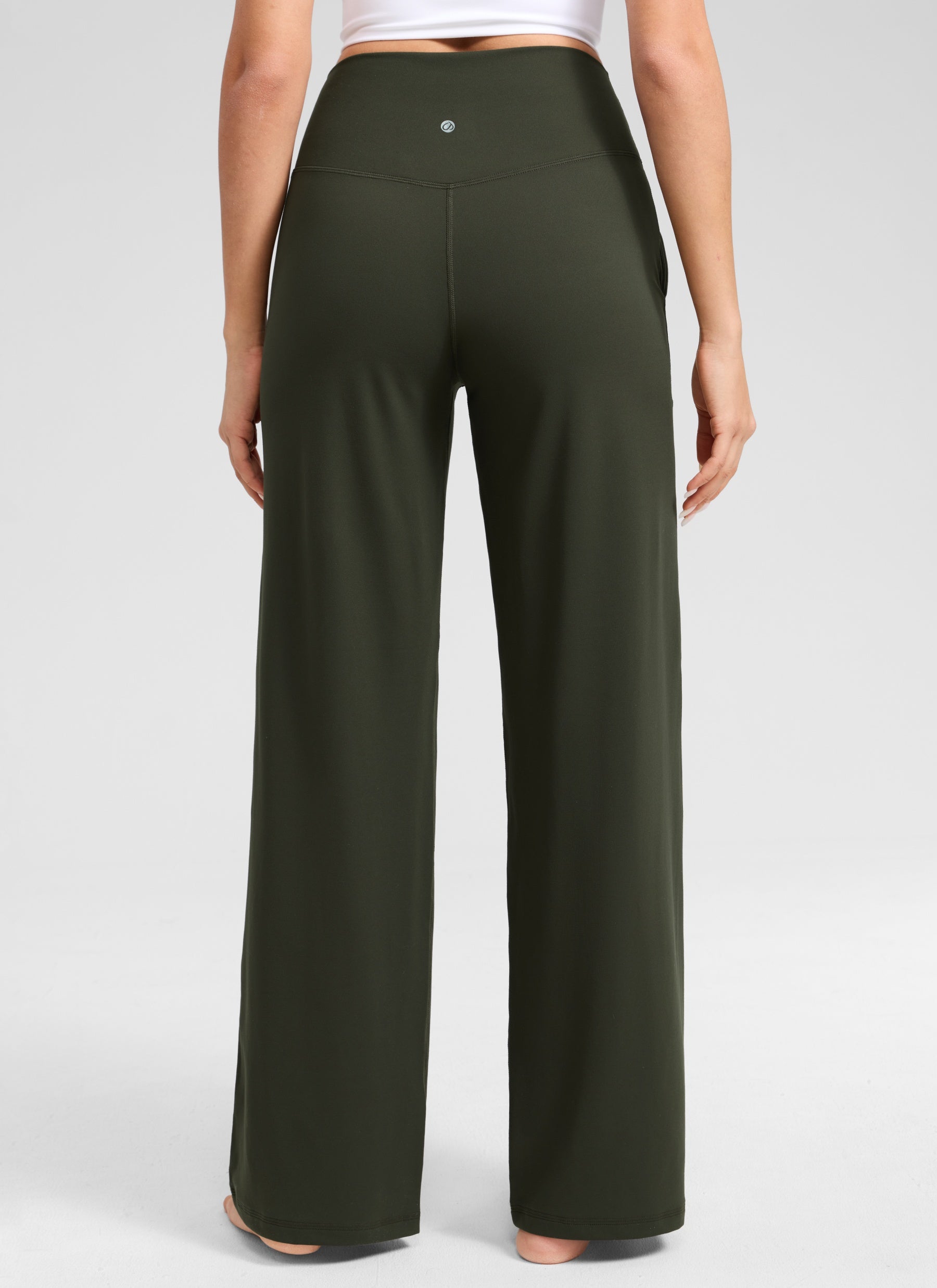 CRZ YOGA Women's Butterlift High Waisted Wide Leg Pants with Pockets Olive Green @model_info:Anano