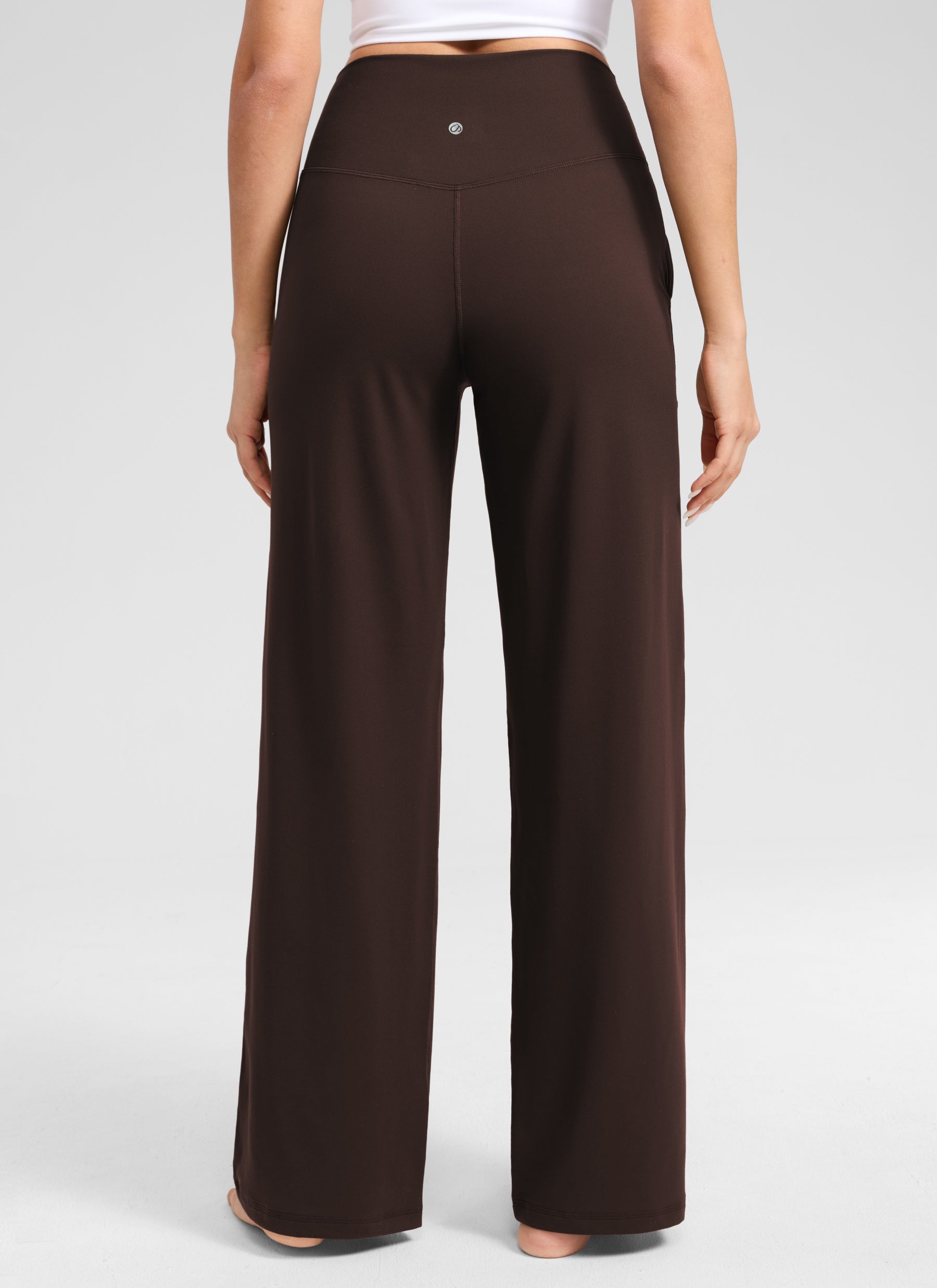CRZ YOGA Women's Butterlift High Waisted Wide Leg Pants with Pockets Hot Fudge Brown @model_info:Anano