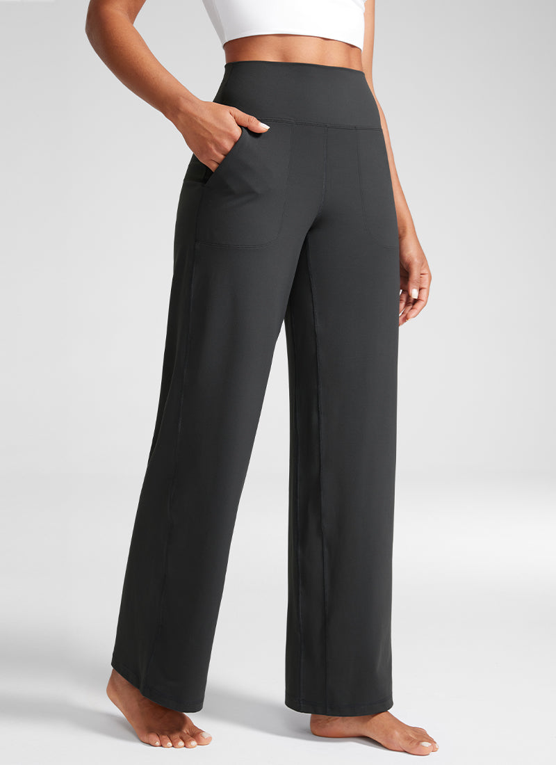 CRZ YOGA Women's Butterlift High Waisted Wide Leg Pants with Pockets Mysterious Grey @model_info:A