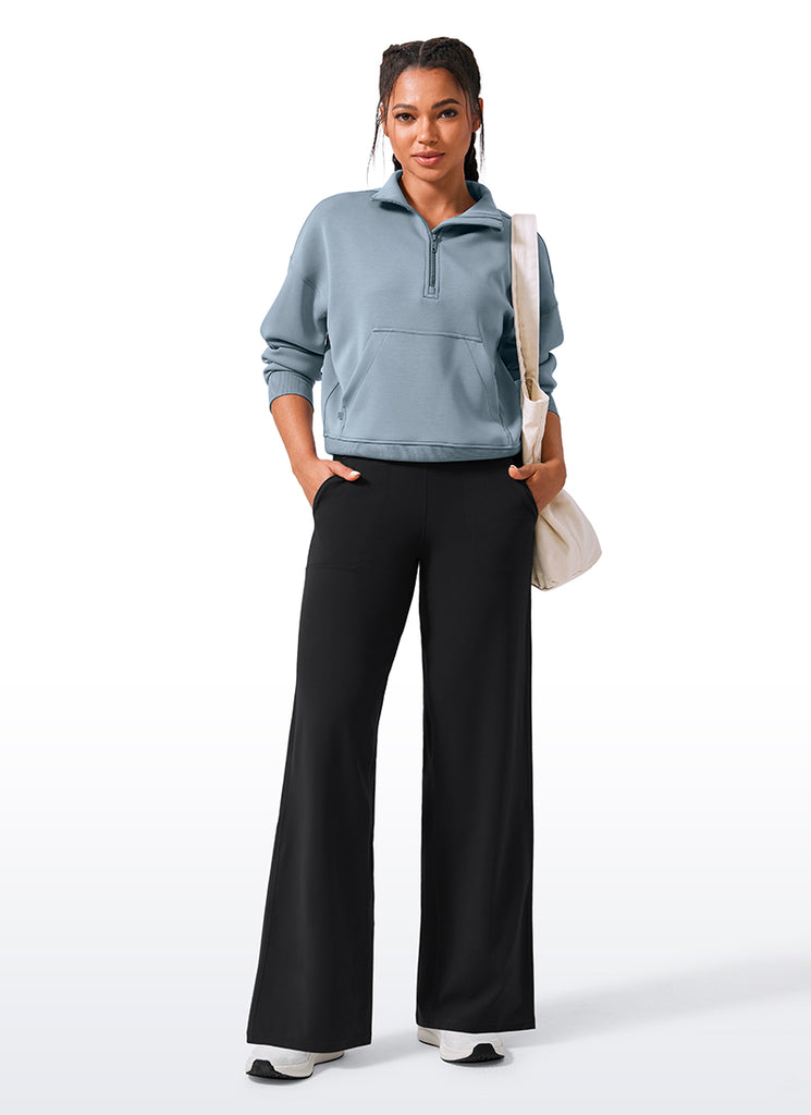 CRZ YOGA Women's Butterlift High Waisted Wide Leg Pants with Pockets 33" Black